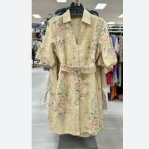 Solitaire Beige Floral Dress FLORAL EYELET BELTED SHIRT DRESS l large cream